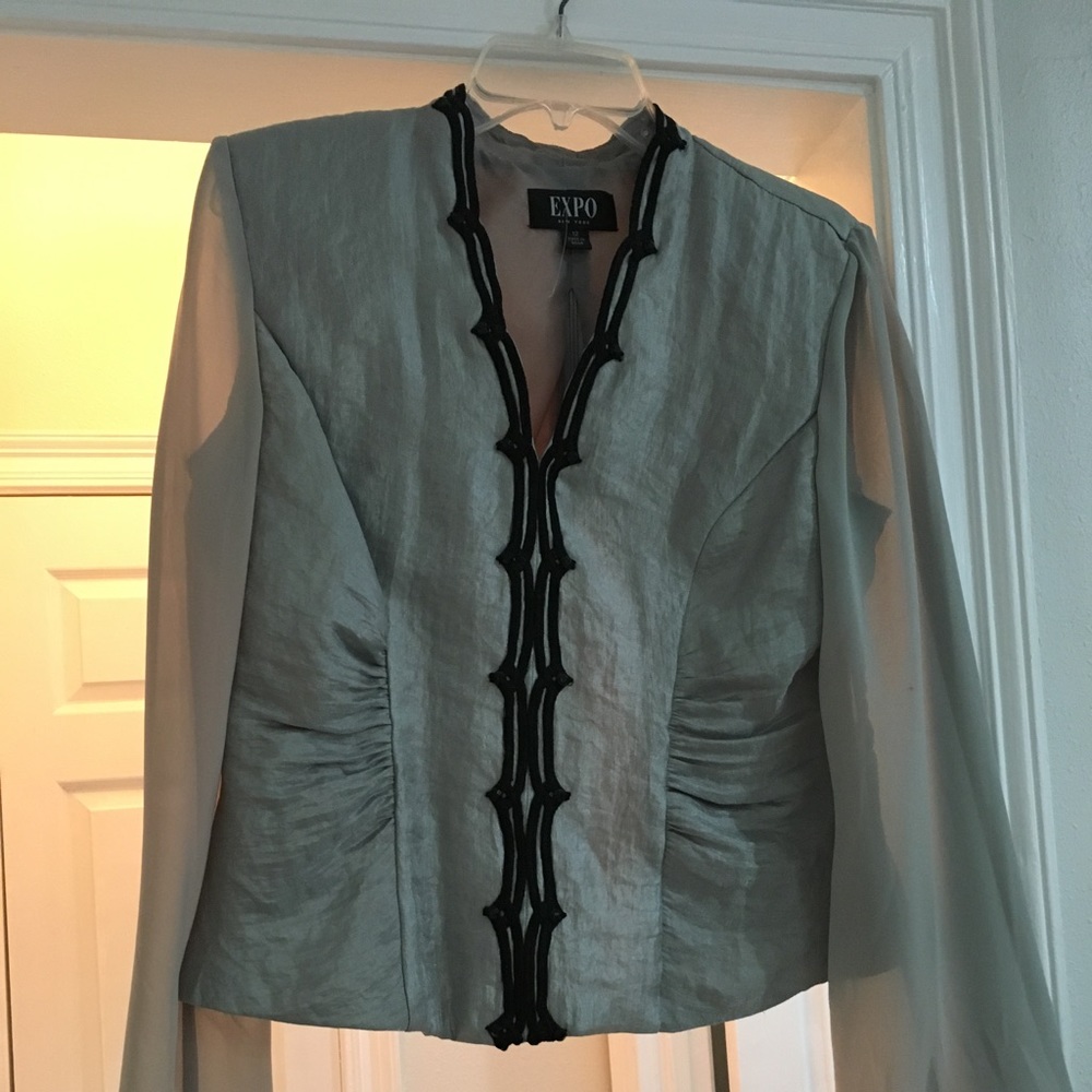 Expo NY Grey Blouse with Black Trim